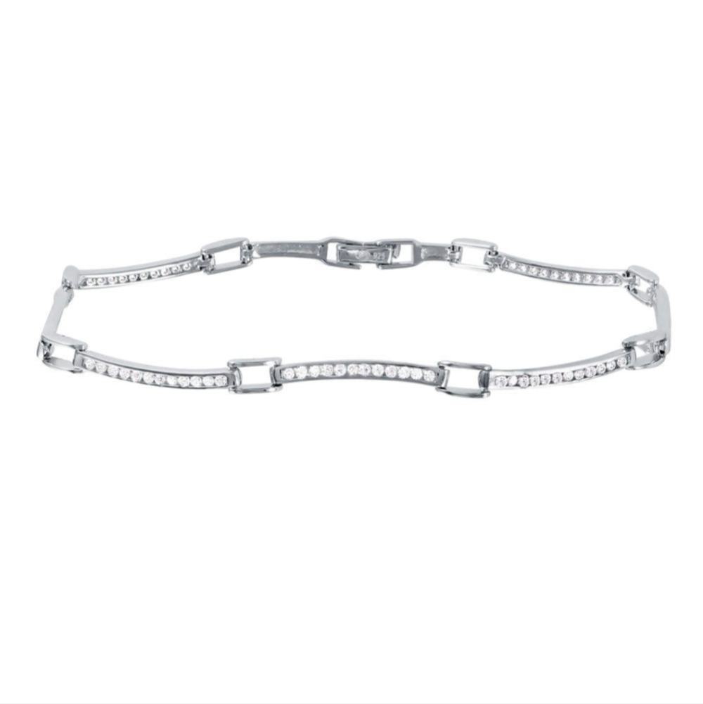Sterling Silver Wavy Design CZ Stones Tennis Bracelet